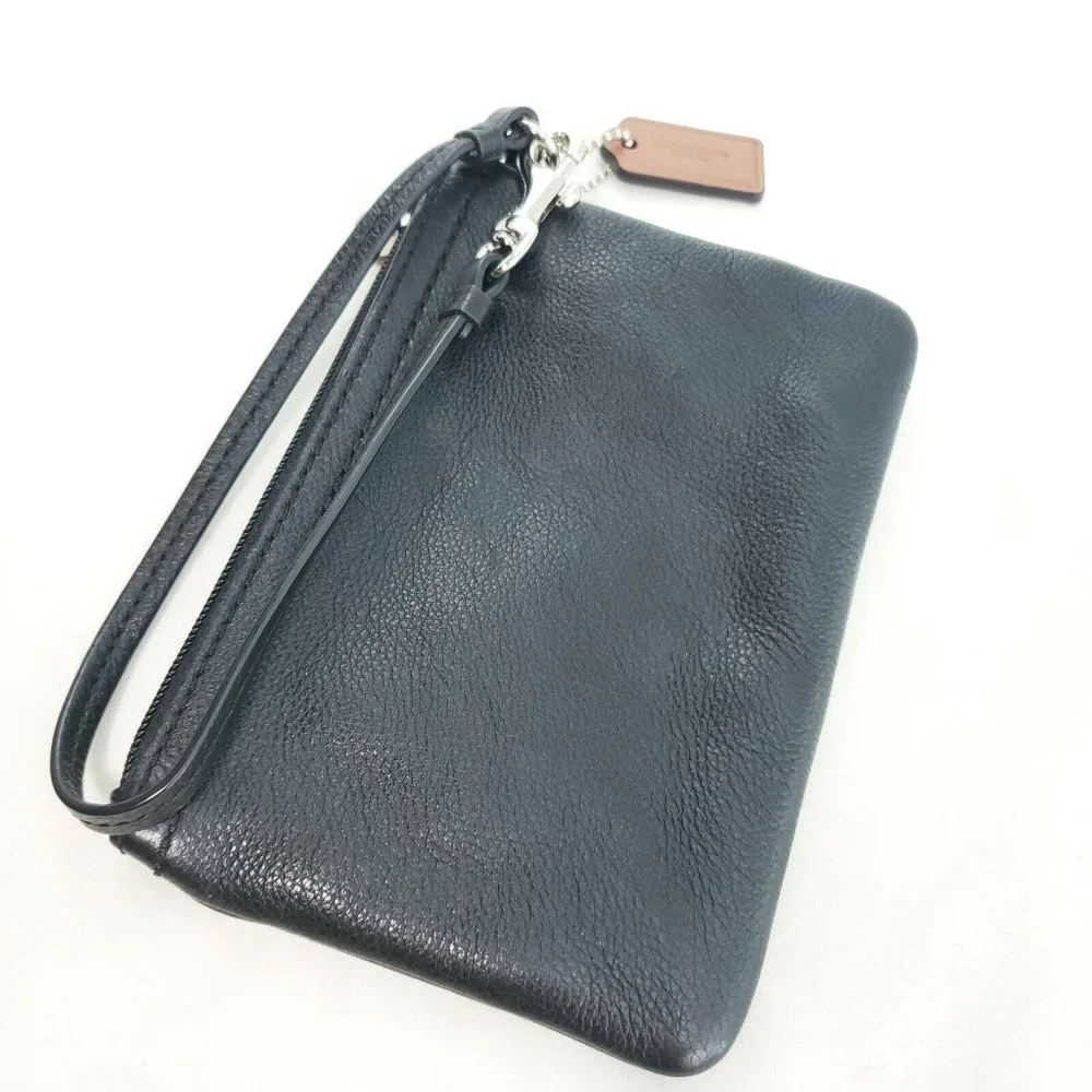 Coach Womens Black Smooth Leather Detachable Strap Classic Wristlet Wallet